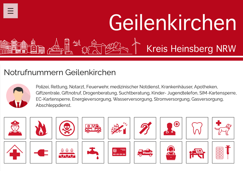 Screenshot Notfallnumern Geilenkirchen