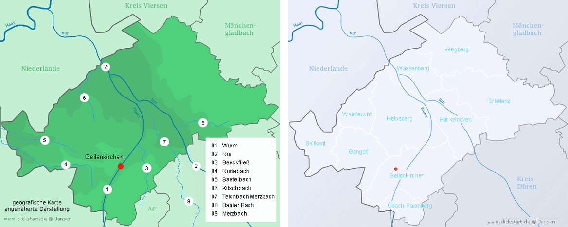 Wasserläufe Geilenkirchen Kreis Heinsberg Wurmtal Karte