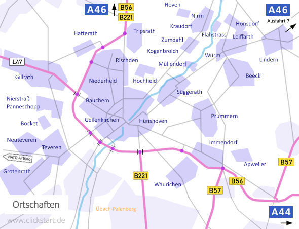 Übersicht Geilenkirchen Bundesstraßen Ortschaften